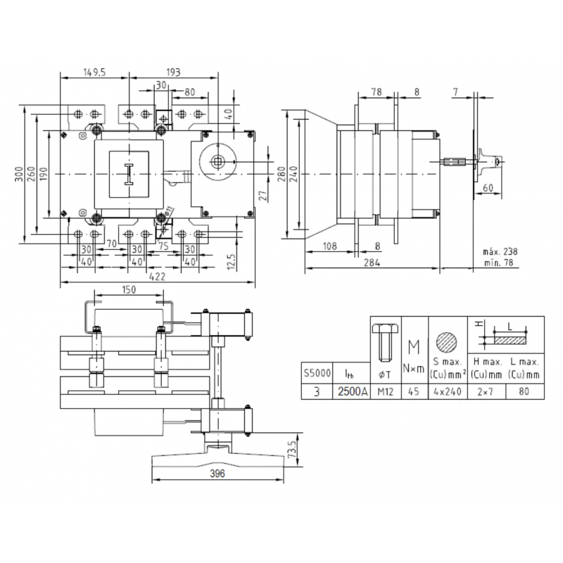 S5-25003RS0 - Выключатель нагрузки S5, 3P Ith-2500 A, Ue-400 В АС, Telergon