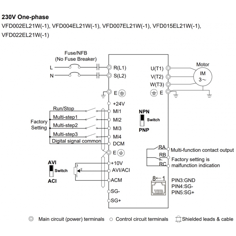 (VFD022EL21W-1) Преобразователь частоты Delta electronics VFD-EL-W, P=2.2 кВт, Uвх=1Фх220В/Uвых=3Фх220В