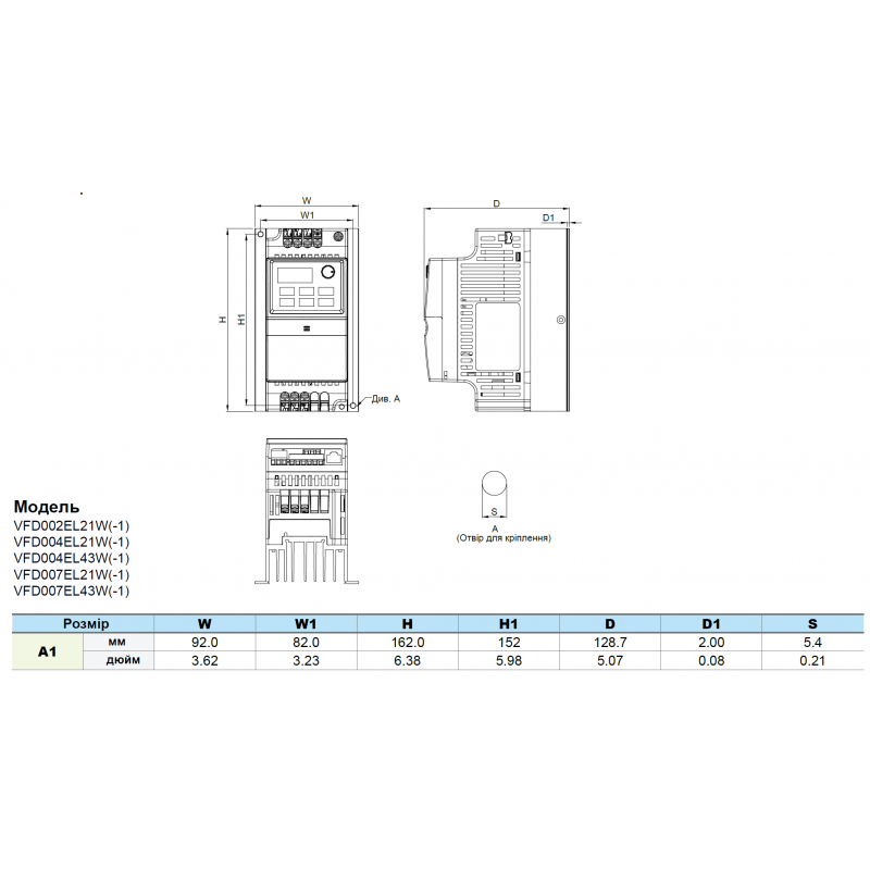 (VFD007EL43W-1) Преобразователь частоты Delta electronics VFD-EL-W, P=0.75 кВт, Uвх=3Фх380В/Uвых=3Фх380В