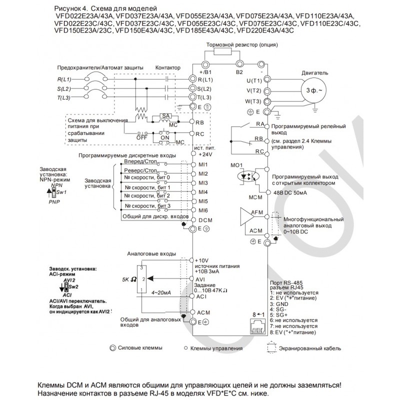 (VFD055E43A) Преобразователь частоты Delta electronics VFD-E, P=5.5 кВт, Uвх=3Фх380В/Uвых=3Фх380В