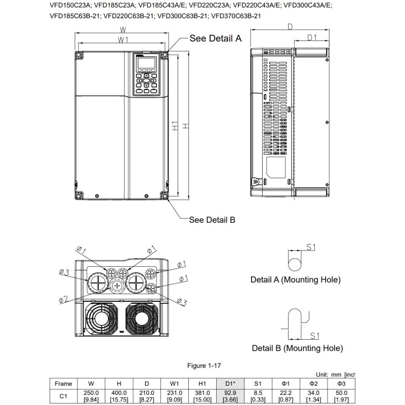 (VFD185C43E) Преобразователь частоты Delta electronics VFD-С2000, P=18.5 кВт, Uвх=3Фх380В/Uвых=3Фх380В