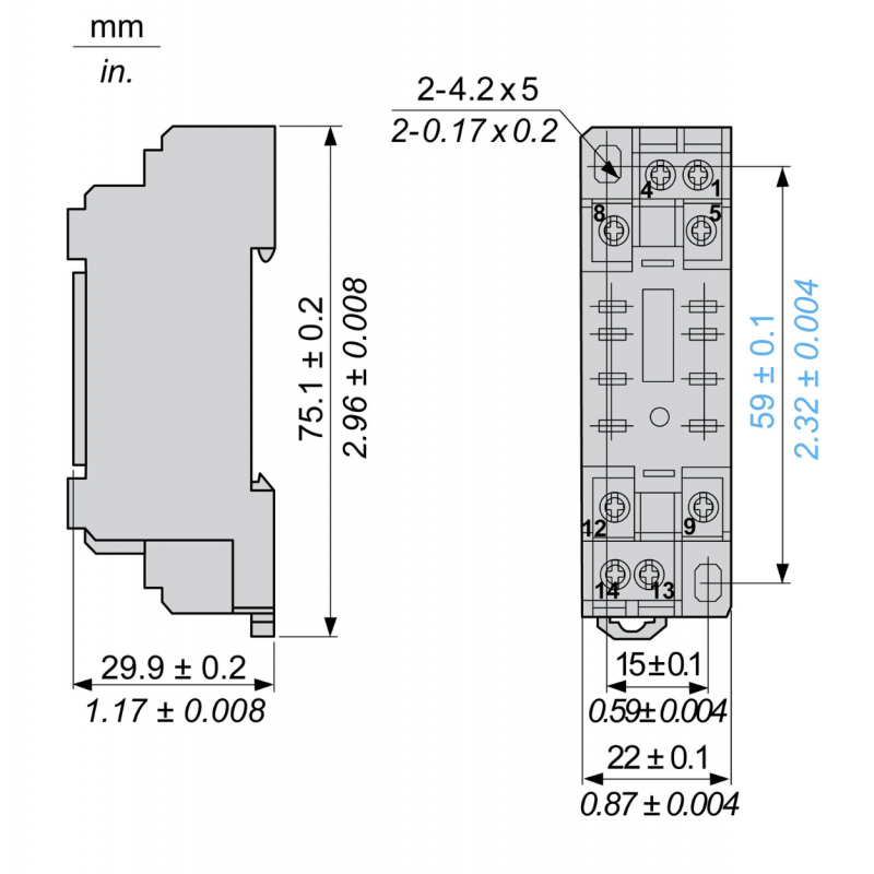 RXZE1M2C - Простая розетка 22.5 мм для реле RXM2/4, Schneider Electric