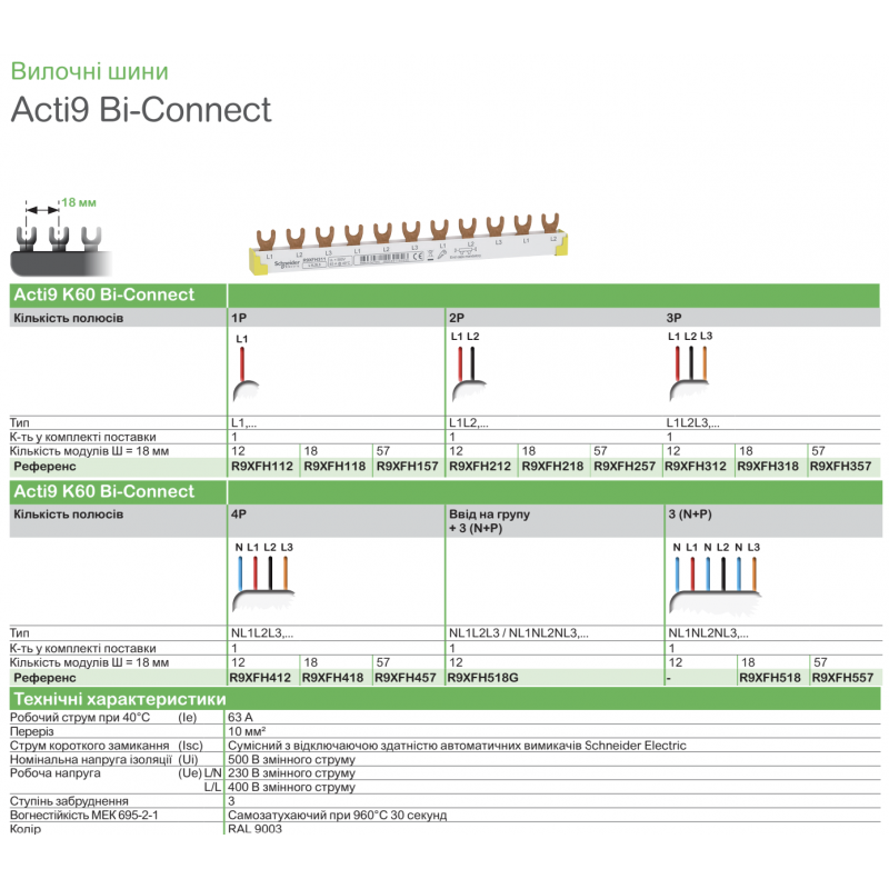 R9XFH312 - Шины соединительные (гребенки) вилка 3Р на 12 мод., Schneider Electric