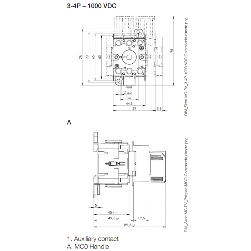 Выключатель нагрузки SIRCO MC PV (I-0), DC 1000 В, 2+2P Ith-40 A, модульный, Socomec (21PV4754)