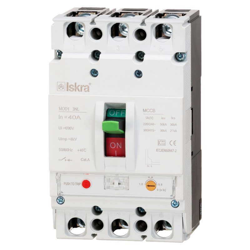 Автоматический выключатель MOD1 3NL OLD, 3P In-40 А, 36кА, термомагнитный (0.8-1), Iskra (786103493000)
