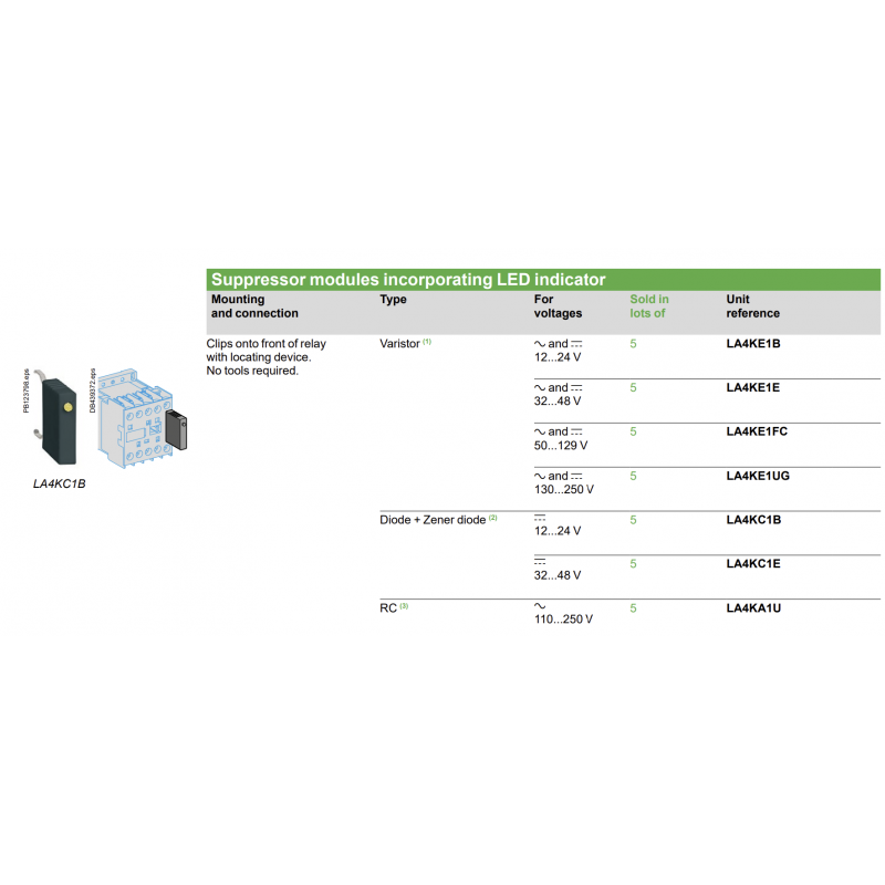 LA4KA1U - RC-фильтр помех для контакторов Tesys K, Uy=110-250 В AC, Schneider Electric