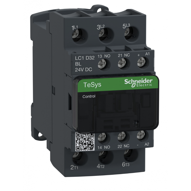 LC1D32BL - Контактор Tesys D, In-32 A, 15 кВт, Uc-24 В DC, 1NO+1NC, встроенный супрессор, Schneider Electric