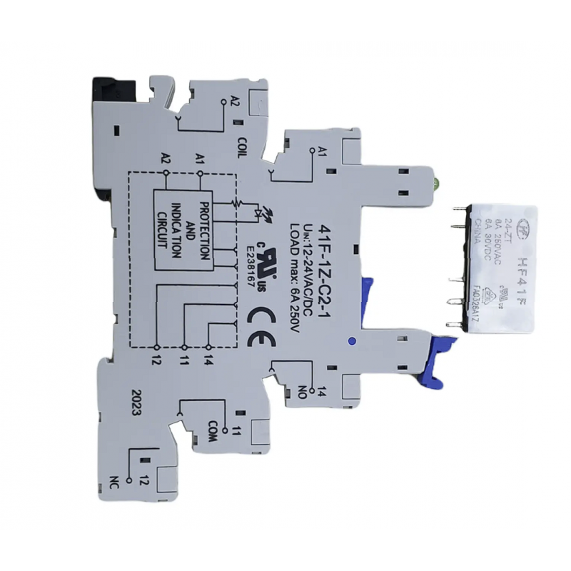 HF-41F - Промежуточное реле в сборе с цоколем (винтовые зажимы), Ie-6 A, Uc-12-24 В AC/DC, 1 C/O, Tense