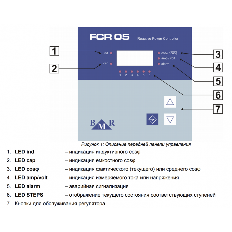 Контроллер Реактивной Мощности BMR FCR07RS: 8-Канальное Управление с Мониторингом Гармоник и Температуры, RS485