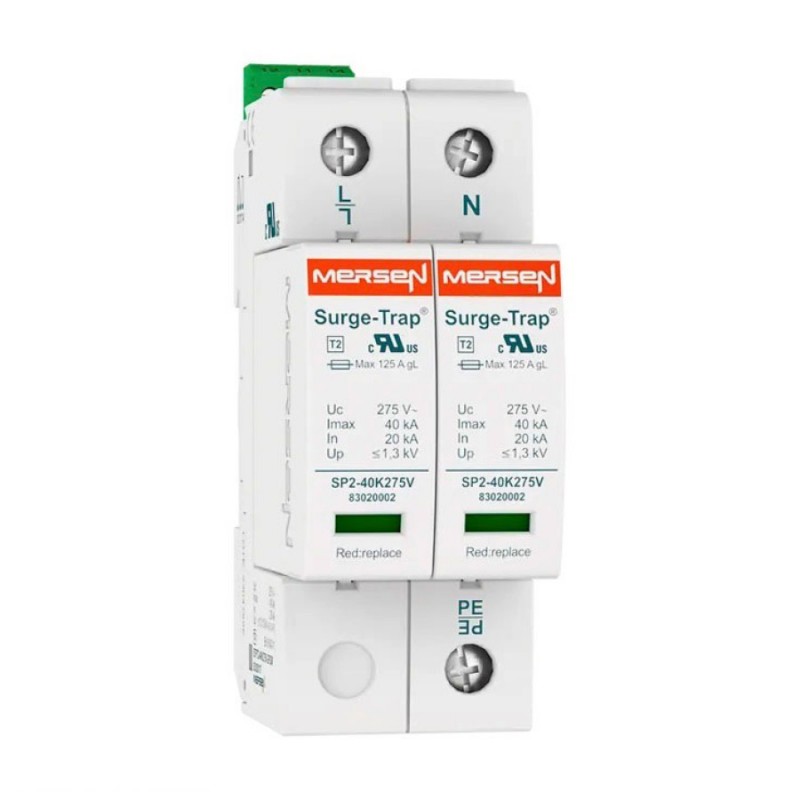 83020124 - Ограничитель перенапряжения тип 2 (УЗИП) STPT2-40K320V-2P, 2P, 40 кА, 320 В AC, Mersen