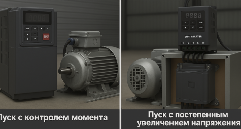 Разница между Пуск с контролем момента и Пуск с постепенным увеличением напряжения