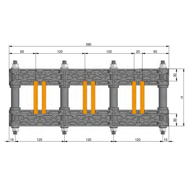 Шинодержатель для профильной медной шины шириной до 80 мм, 2000А (3-полюсный), Al-Cu System (IS32012CU2/C)