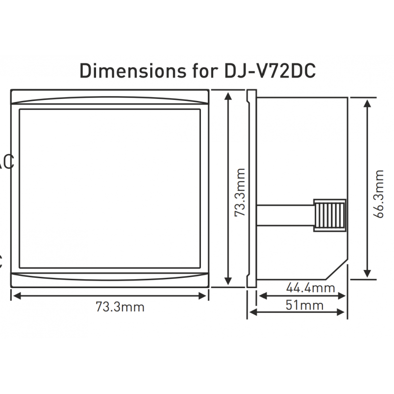 DJ‑V72DC – Однофазный вольтметр 1-300 В DC, 73×73, Tense