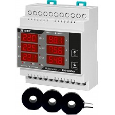 EM-100DIN– трехфазный мультиметр с ТТ 100 А (вольтметр, амперметр, частотомер), Tense