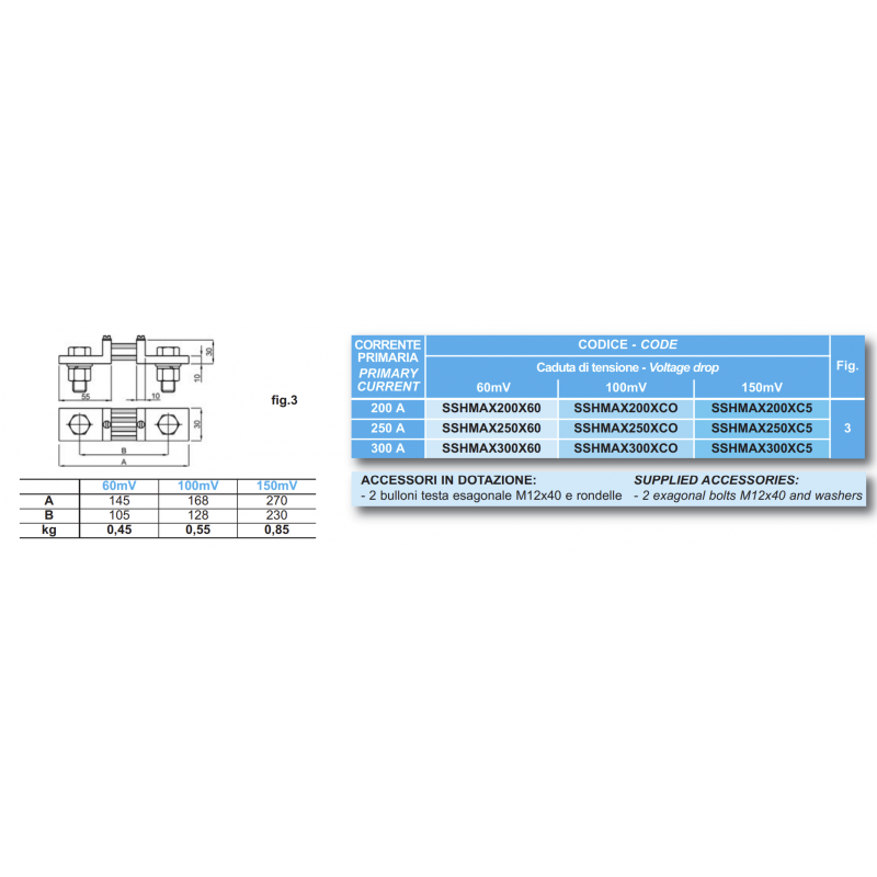 SSHMAX250XCO - Токовый шунт 250 А, 100 мВ, FRER