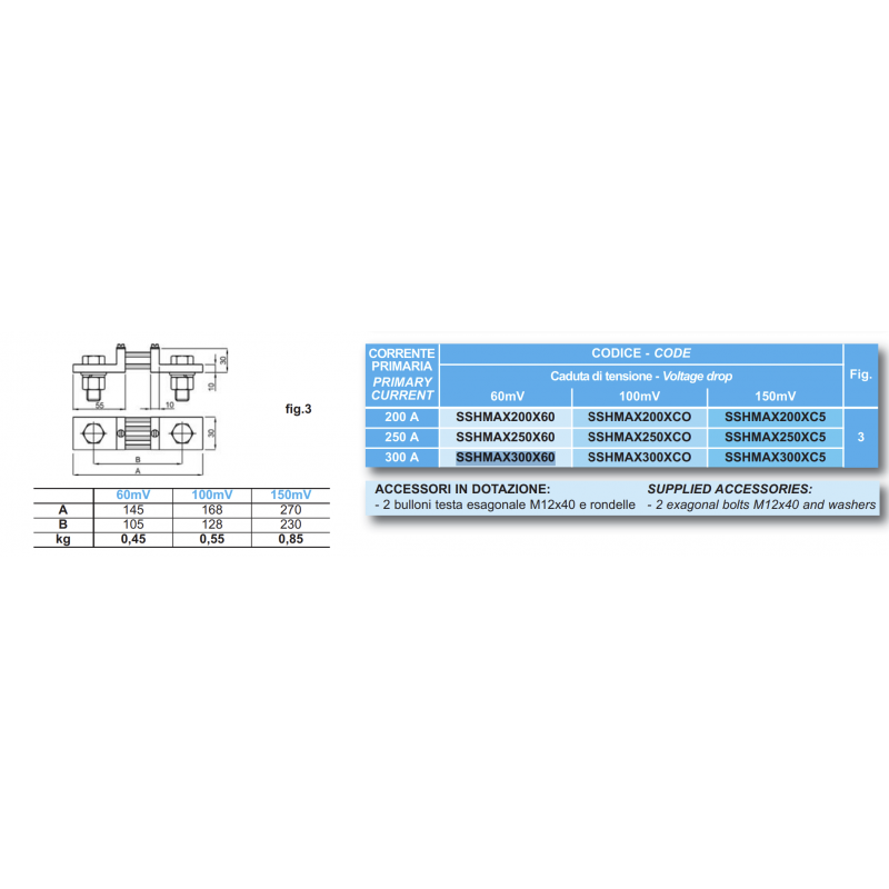 SSHMAX300X60 - Токовый шунт 300 А, 60 мВ, FRER