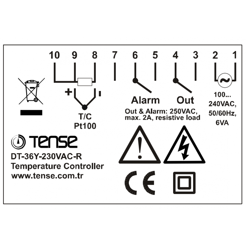 DT‑36Y - Температурный контроллер PID, 220 В АС, 36х77, TENSE