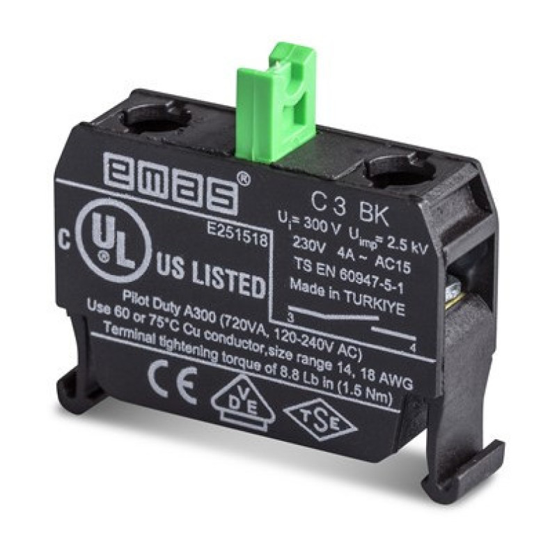 Блок-контакт (1НО) для использования с кнопками серии B, для постов PV, EMAS (C3BK)