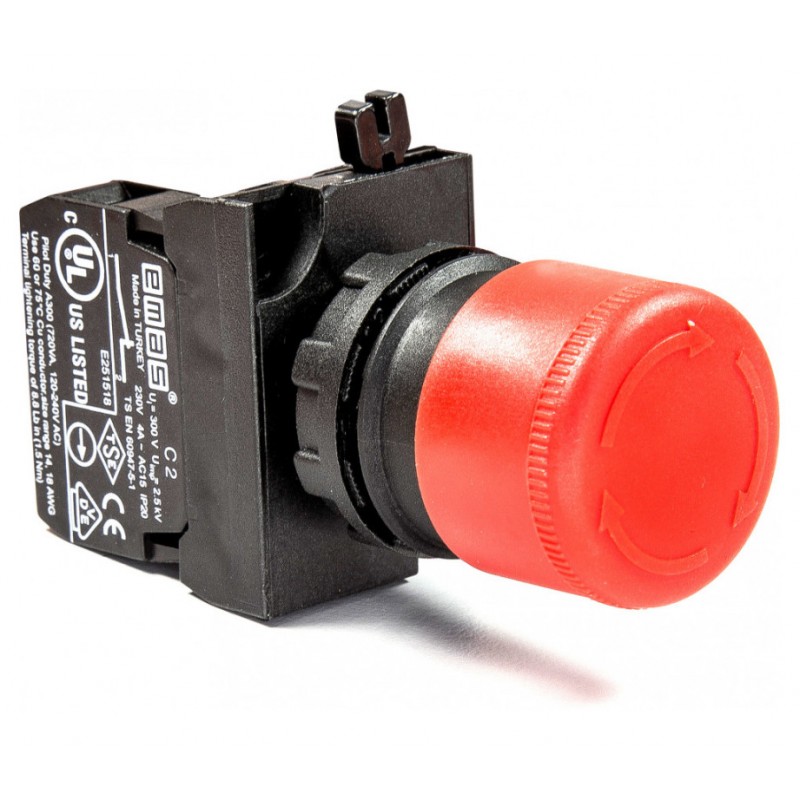 Кнопка аварийной остановки для постов PV с фиксацией (Ø30 грибок), возврат поворотом, красная, 1NC, EMAS (CP200EK30)