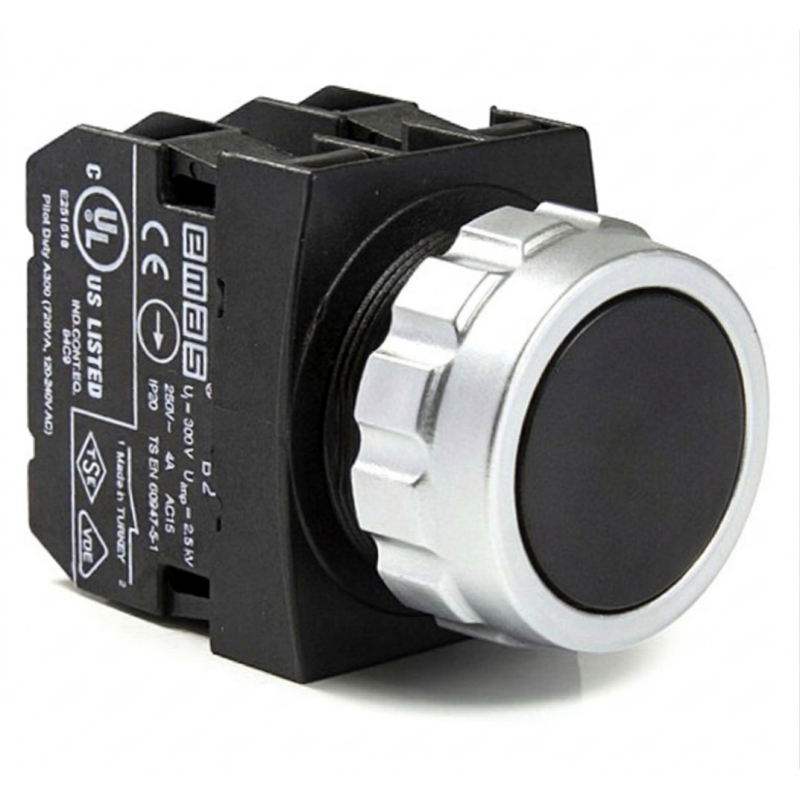 Кнопка Ø30 без фиксации, черная, 1NO+1NC, IP 50, EMAS (H102DH)