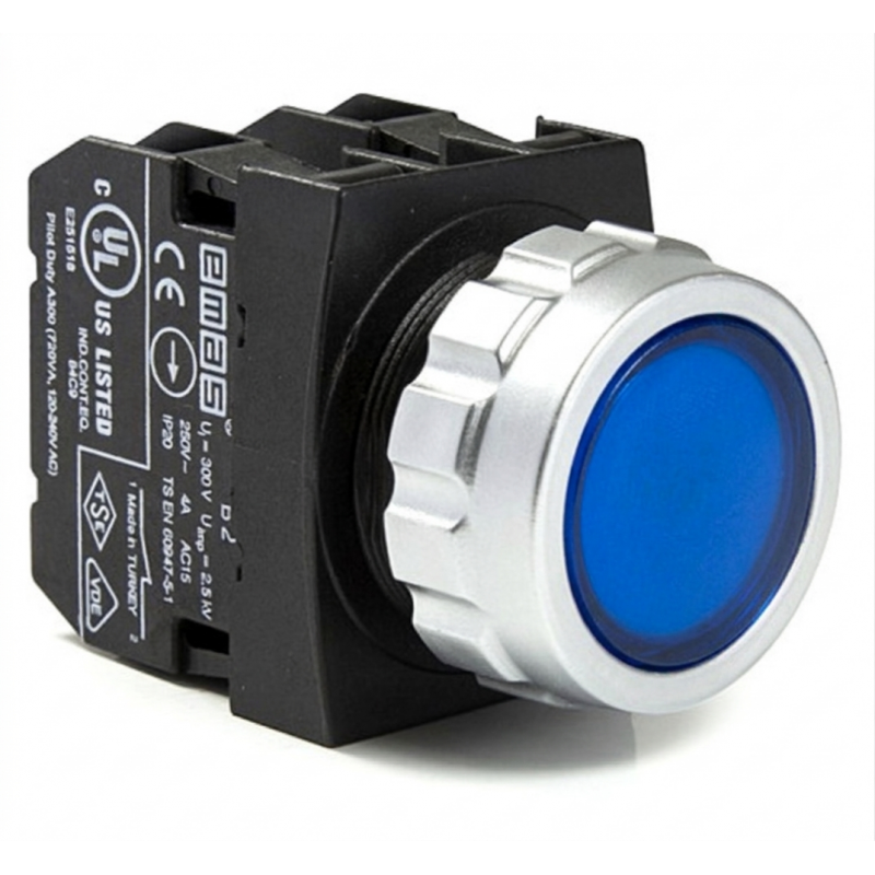 Кнопка Ø30 без фиксации, синяя, 1NO + 1NC, IP 50, EMAS (H102DM)