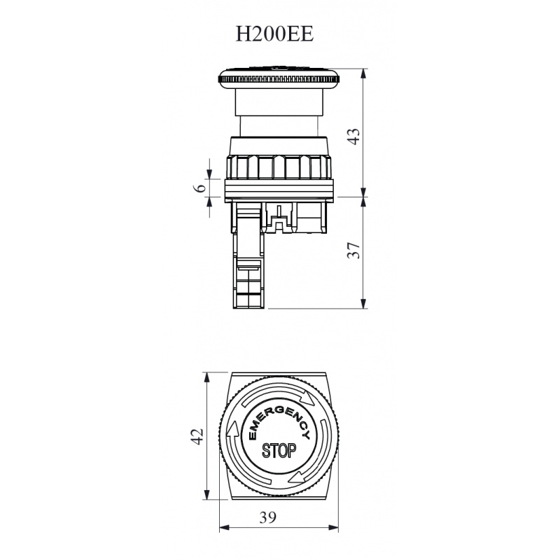 Кнопка грибок Ø30 без фиксации (Ø40 грибок), красный, 1NO + 1NC, IP 50, EMAS (H102MK)