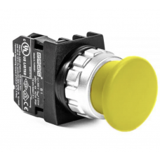 Кнопка грибок Ø30 без фиксации (Ø40 грибок), желтая, 1NO + 1NC, IP 50, EMAS (H102DS)
