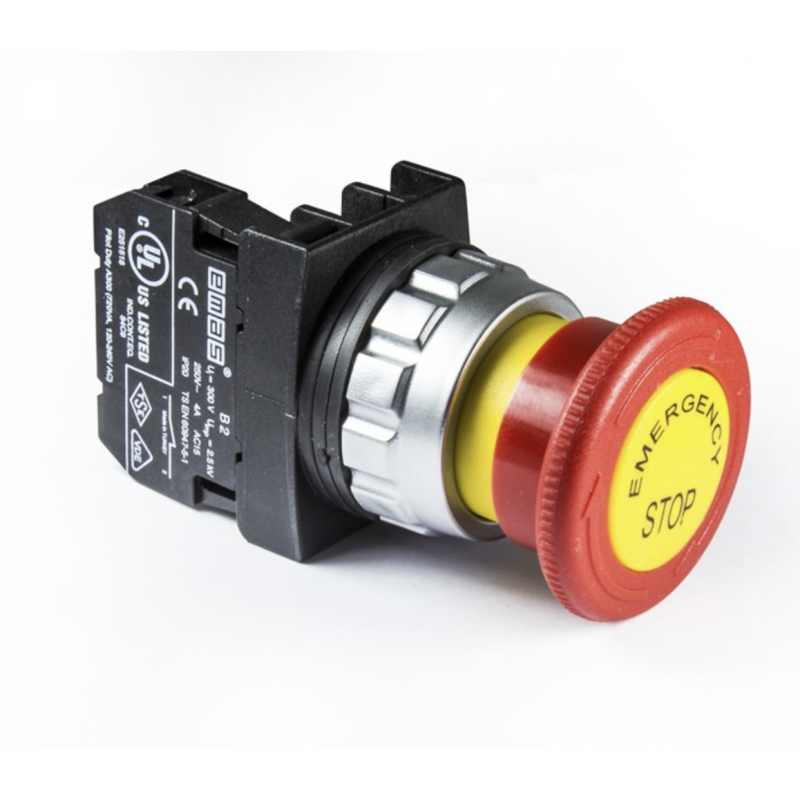 Кнопка аварийной остановки Ø30 с фиксацией (Ø40 грибок), возврат поворотом, красная, 1NC, IP 50, EMAS (H102DS)