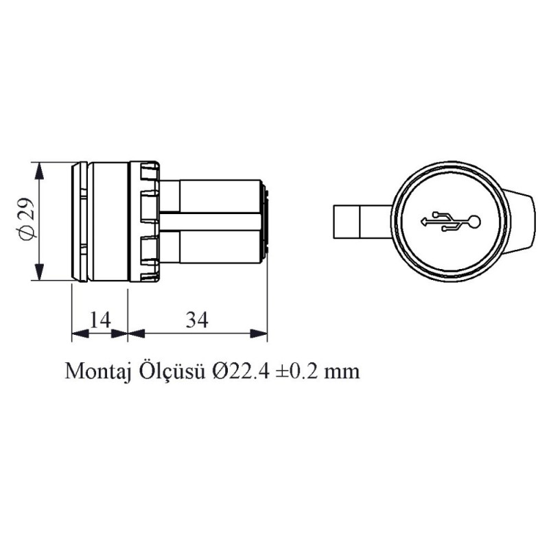 USB-разъем Ø22 с защитной крышкой, USB 3.0, EMAS (BUSB30)