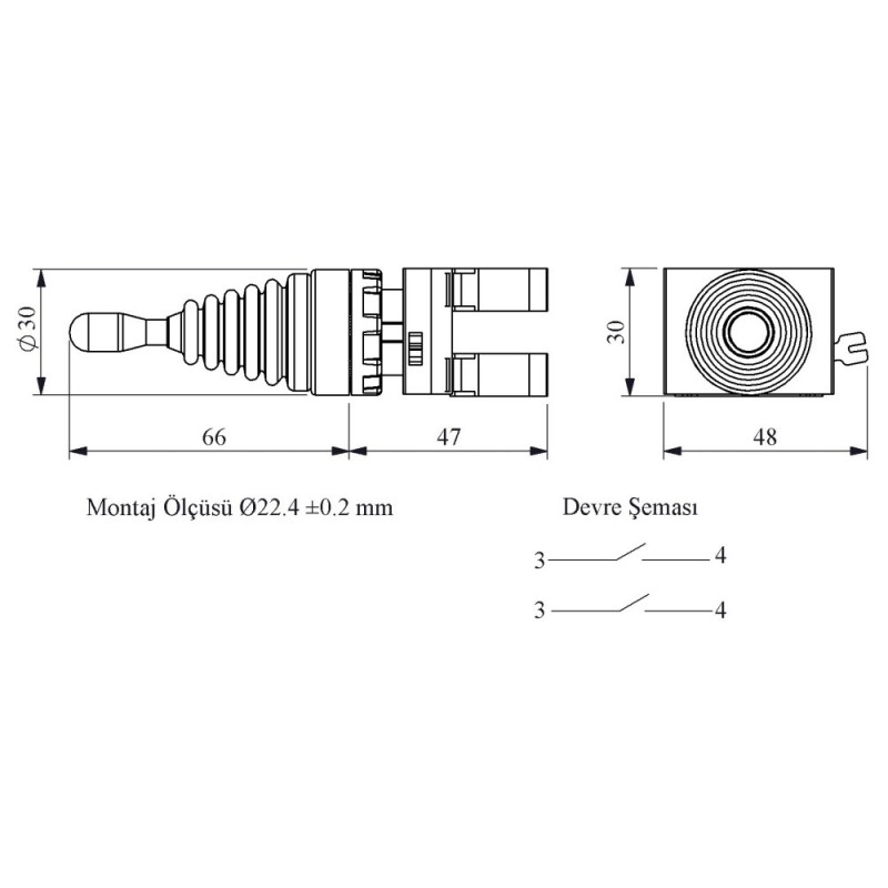 Джойстик на 2 положения без фиксации, 2NO, EMAS (CM101DJ21)