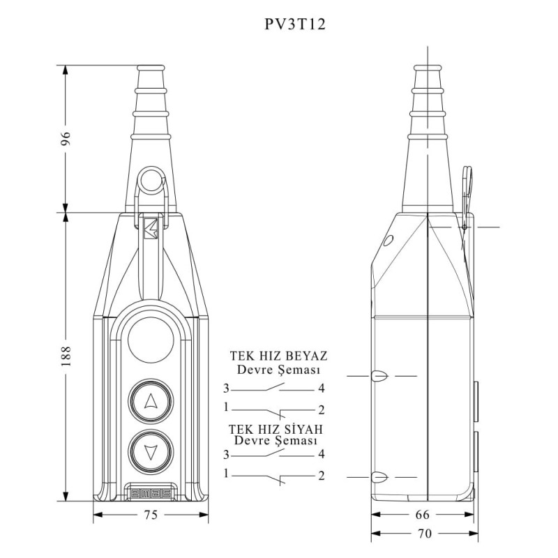 Пульт управления 2-кнопки(1 скорость) + заглушка, IP 65, EMAS (PV3T12)