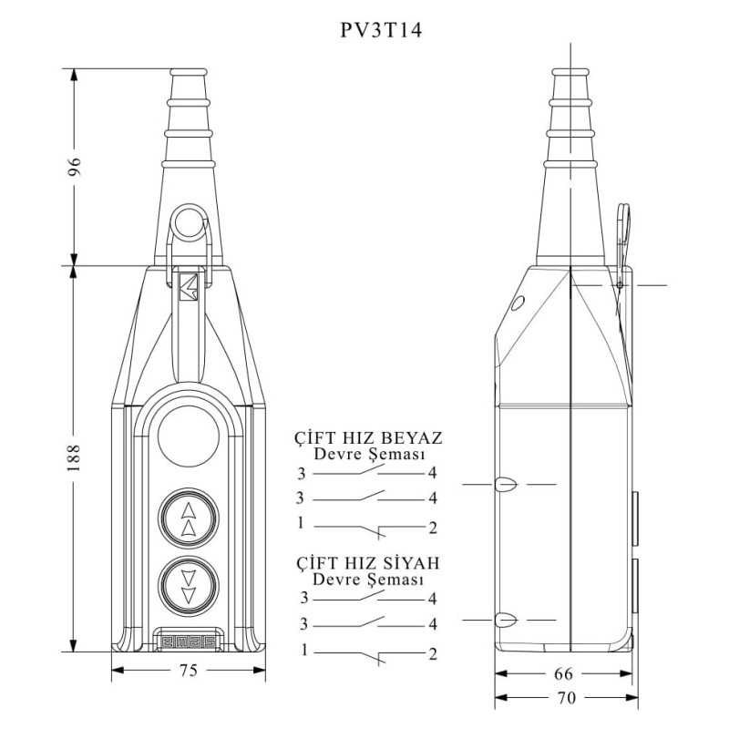 Пульт управления 2-кнопки(2 скорости) + заглушка, IP 65, EMAS (PV3T14)