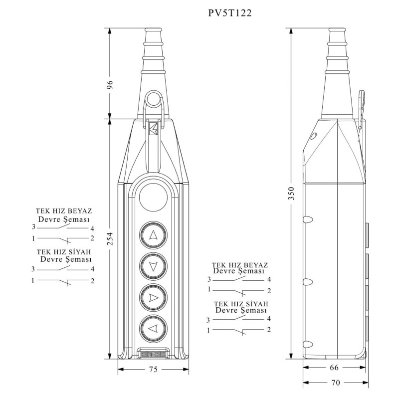 Пульт управления 4-кнопки(1 скорость) + заглушка, IP 65, EMAS (PV5T122)