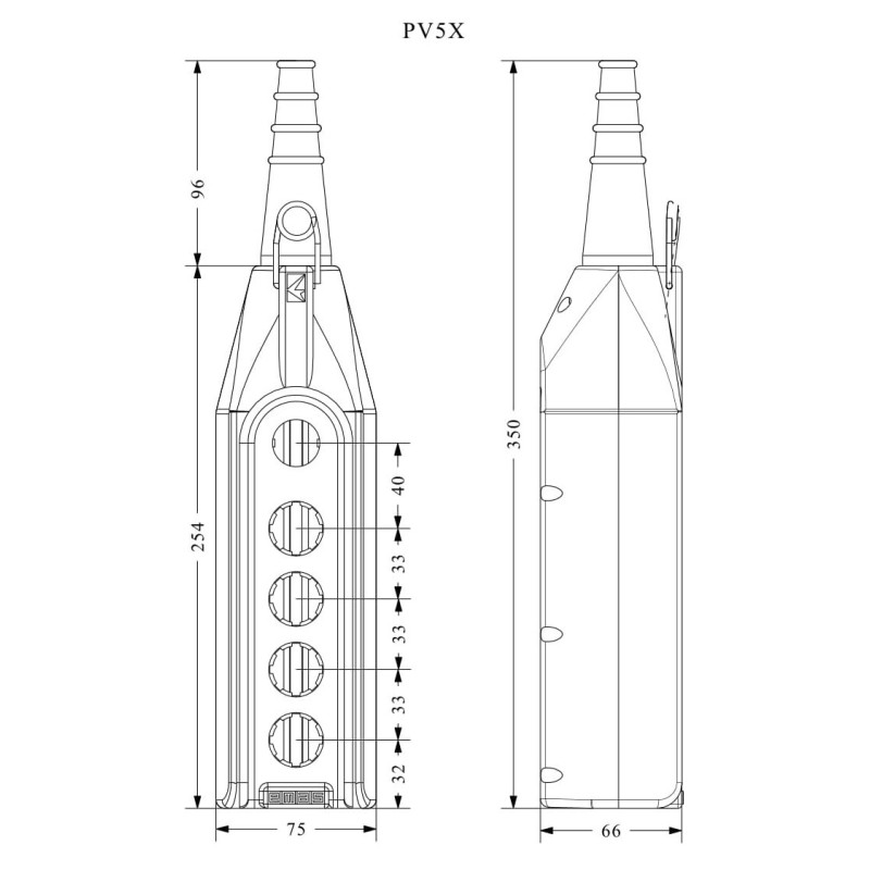 Корпус поста управления на 5 кнопок, IP 65, EMAS (PV5X)