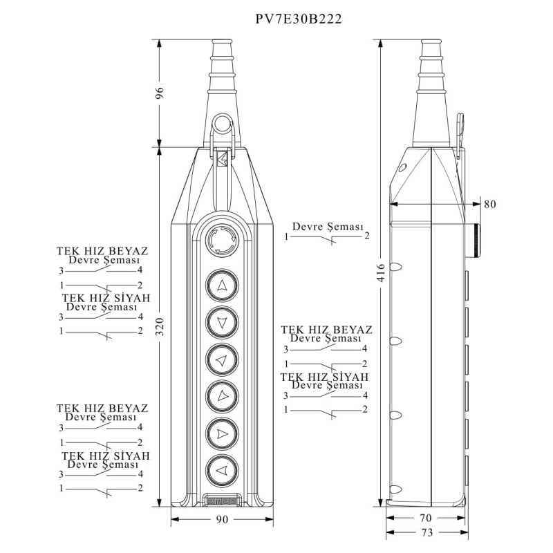 Пульт управления 6-кнопок (1 скорость) и кнопкой стоп d=30мм, IP 65, EMAS (PV7E30B222)
