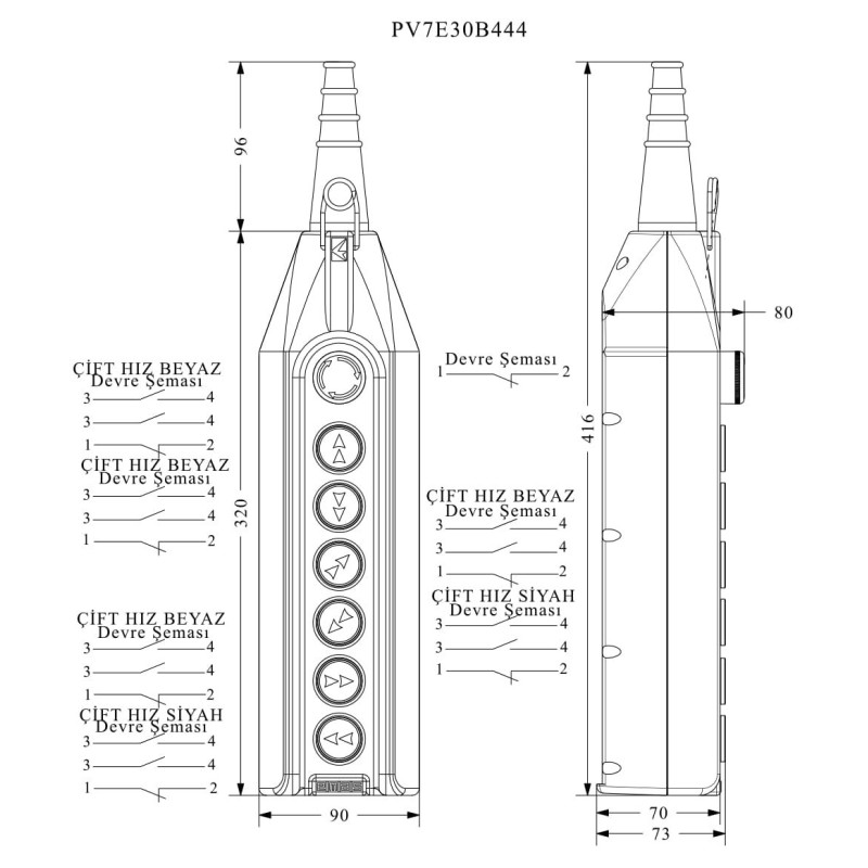 Пульт управления 6-кнопок (2 скорости) и кнопкой стоп d=30мм, IP 65, EMAS (PV7E30B444)