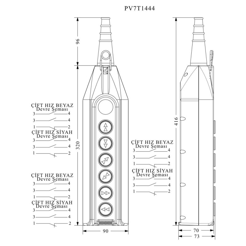 Пульт управления 4 кнопки (2 скорости) с переключателем (ключ) и кнопкой стоп d=30мм  + заглушка, IP 65, EMAS (PV7E30B44AC20)