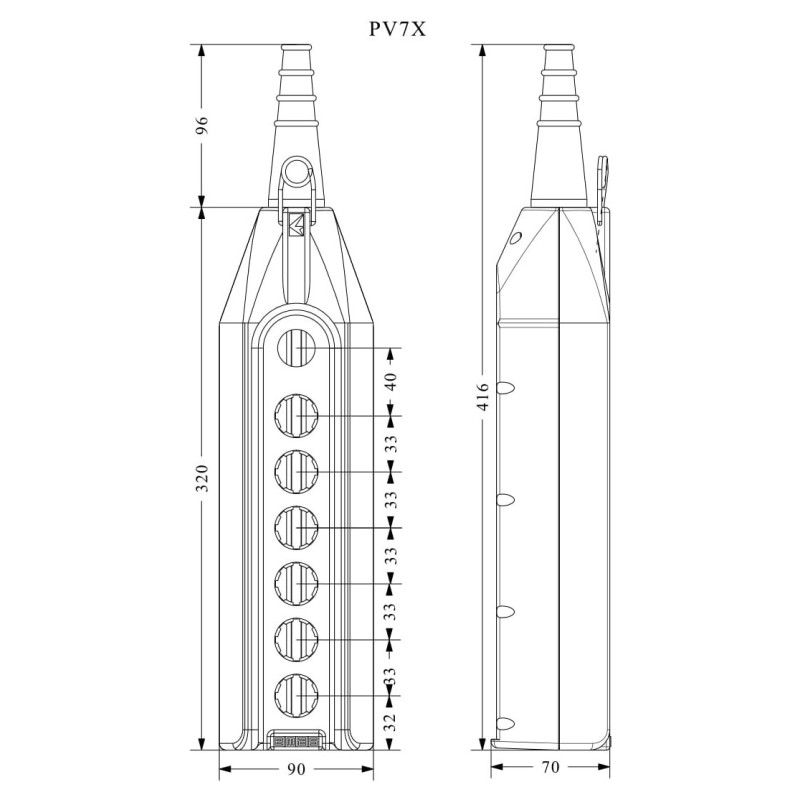 Корпус поста управления на 7 кнопок, IP 65, EMAS (PV7X)