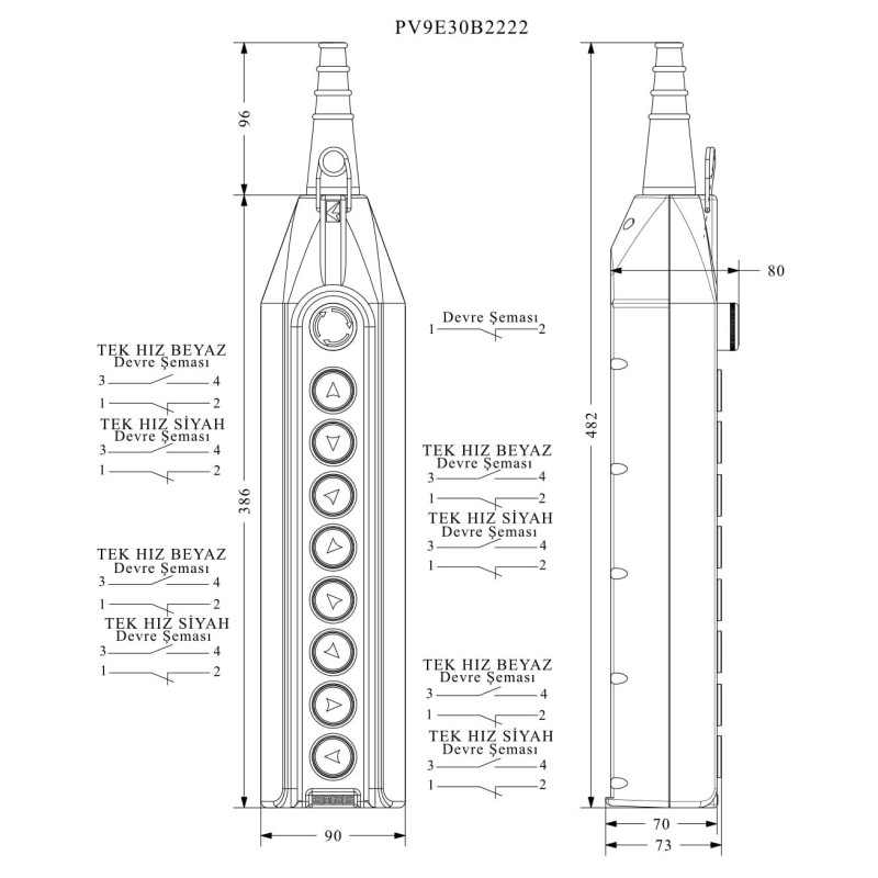 Пульт управления 8 кнопок (1 скорость) и кнопкой стоп d=30мм, IP 65, EMAS (PV9E30B2222)