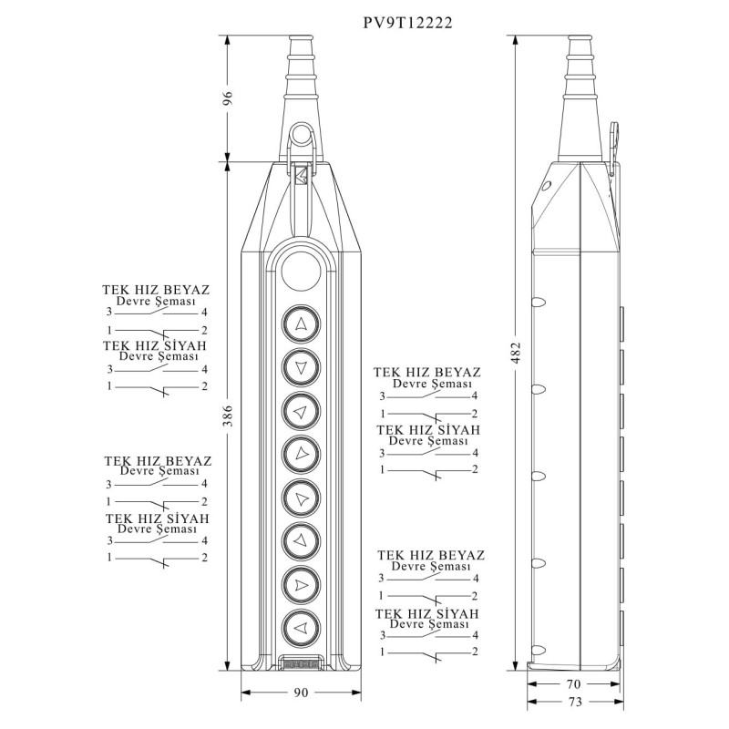 Пульт управления 8 кнопок (1 скорость) + заглушка, IP 65, EMAS (PV9T12222)