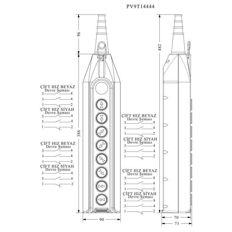 Пульт управления 8 кнопок (2 скорости) + заглушка, IP 65, EMAS (PV9T14444)
