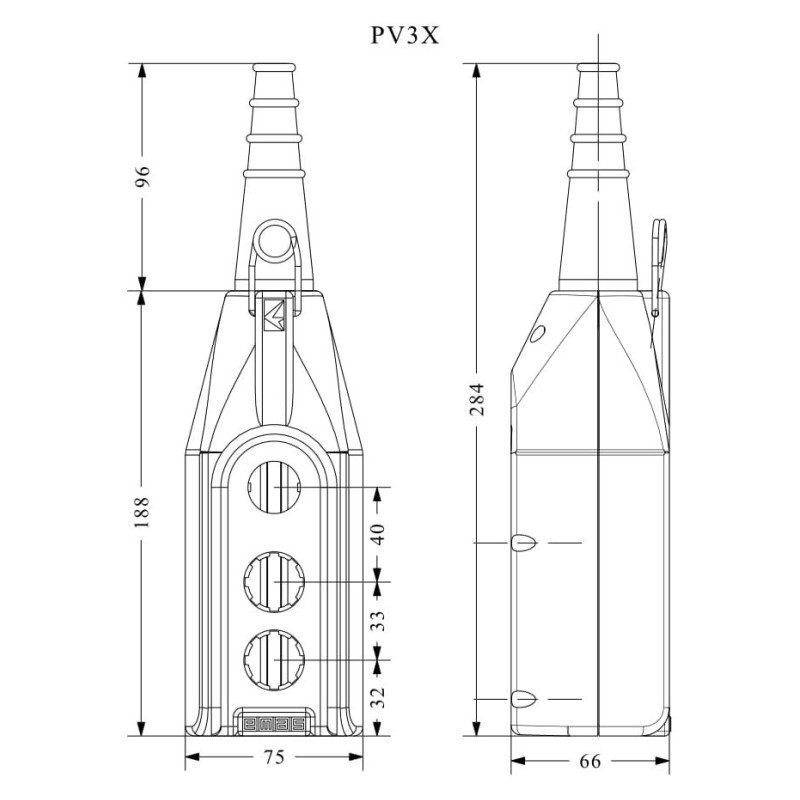 Корпус поста управления на 3 кнопки, IP 65, EMAS (PV3X)