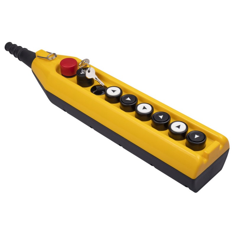 Пульт управления 6 кнопок (1 скорость) с переключателем (ключ) и кнопкой стоп d=30мм  + заглушка, IP 65, EMAS (PV9E30B222AC20)