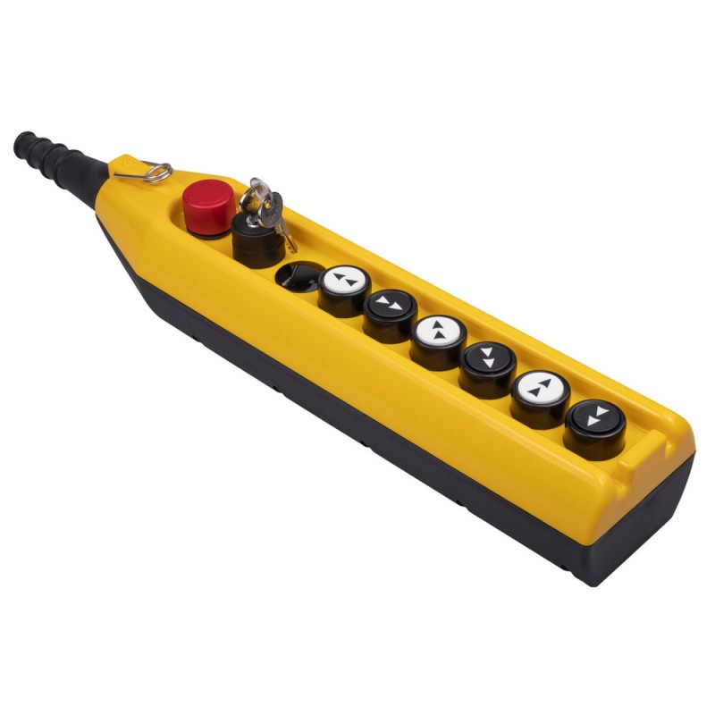 Пульт управления 6 кнопок (2 скорости) с переключателем (ключ) и кнопкой стоп d=30мм  + заглушка, IP 65, EMAS (PV9E30B444AC20)