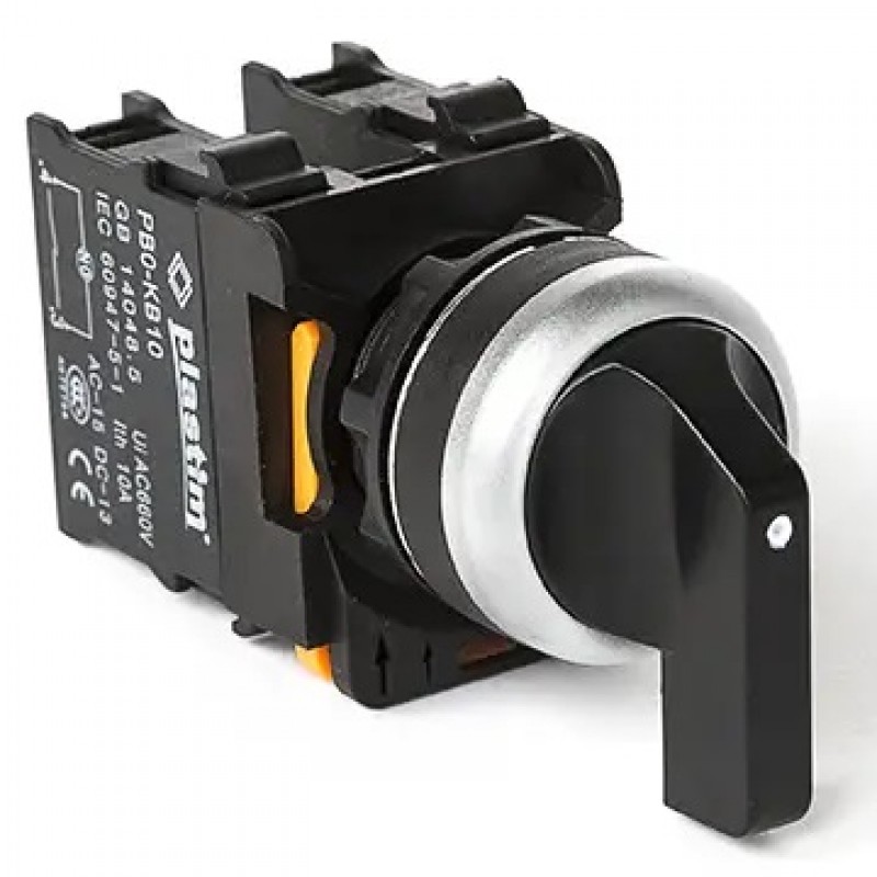 Переключатель 3 положения с фиксацией, удлинённая рукоятка, 2NO, черный, серия PBO, Plastim (PB0-AJ33)