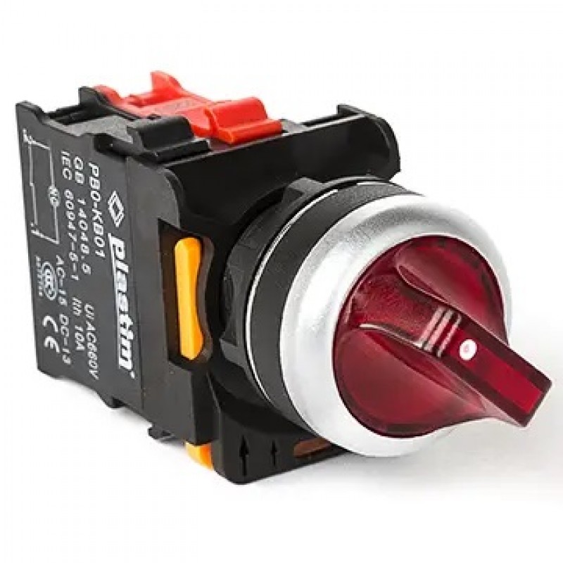 Переключатель 2 положения с фиксацией, 1NC, 24 В AC/DC AC/DC, красный, серия PBO, Plastim (PB0-AK124B5)