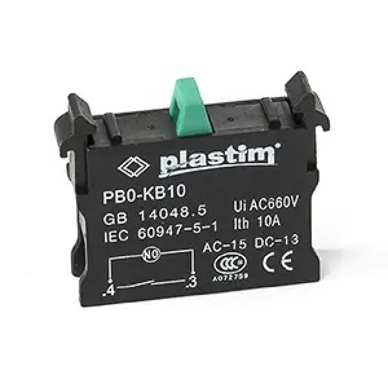 Дополнительный контакт NO (нормально открытый) для кнопок и переключателей, серия PBO, Plastim (PB0-KB10)