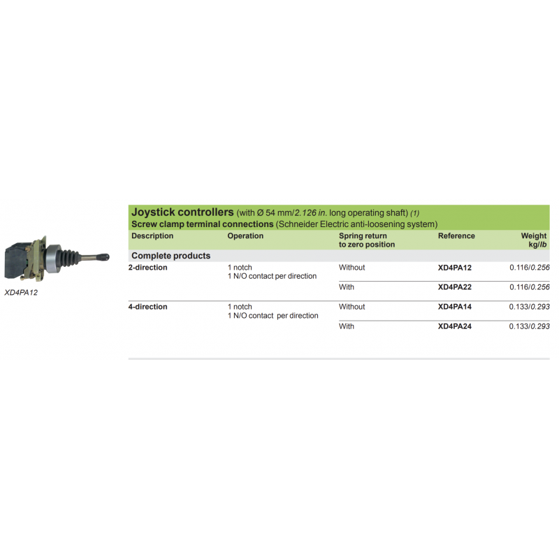 Джойстик на 2 положения без фиксацией, 2NO. серия XB4, Schneider Electric (XD4PA22)