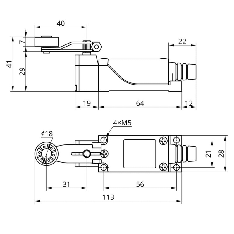 Концевой выключатель 8104 с роликом поворотным (короткий), 1NO+1NC, IP65, TAKEL (505350)
