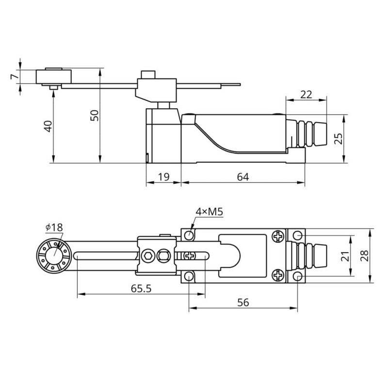 Концевой выключатель 8108 с регулируемым рычагом с роликом Ø 18, 1NO+1NC, IP65, TAKEL (505352)